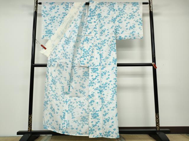 平和屋着物＊夏物 小紋 絽 枝花文 洗える着物 CAAW3139ut