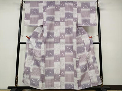 平和屋着物＊夏物 小紋 縦絽 市松花文 やまと誂製 洗える着物 未使用 CAAW3140ut
