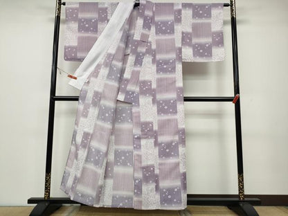 平和屋着物＊夏物 小紋 縦絽 市松花文 やまと誂製 洗える着物 未使用 CAAW3140ut