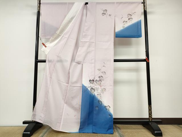 平和屋着物＊夏物 訪問着 絽 手描き 蔦の葉文 暈し染め 洗える着物 CAAW3143ut