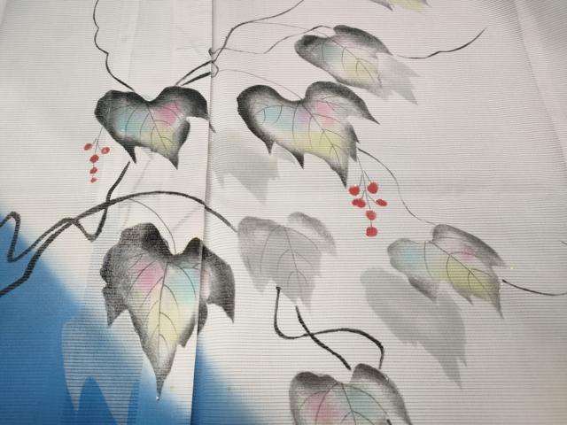 平和屋着物＊夏物 訪問着 絽 手描き 蔦の葉文 暈し染め 洗える着物 CAAW3143ut