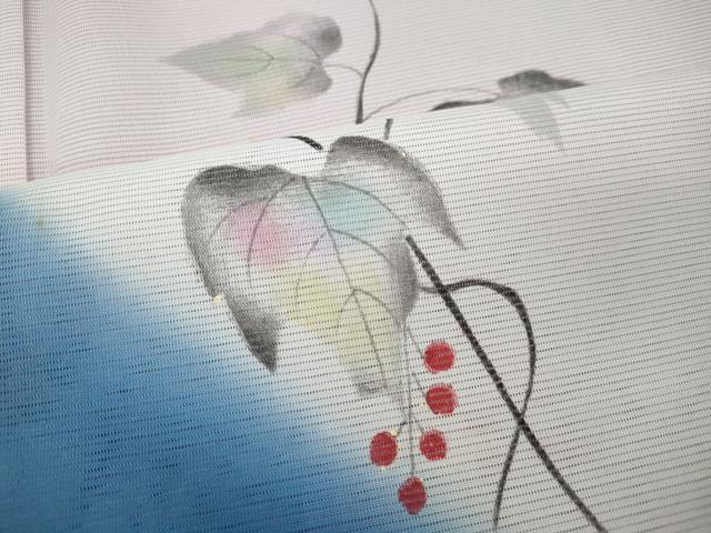 平和屋着物＊夏物 訪問着 絽 手描き 蔦の葉文 暈し染め 洗える着物 CAAW3143ut