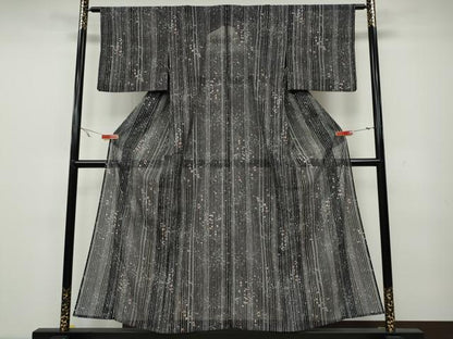 平和屋着物＊夏物 小紋 絽 吉祥間道 黒地 洗える着物 CAAW3145ut