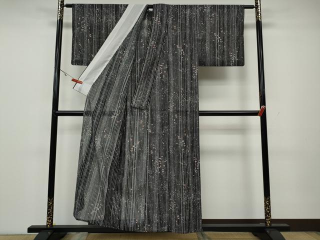 平和屋着物＊夏物 小紋 絽 吉祥間道 黒地 洗える着物 CAAW3145ut