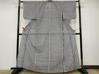 平和屋着物＊夏物 小紋 縦絽 水玉 洗える着物 CAAW3148ut