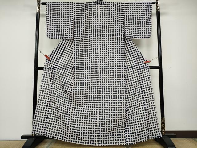 平和屋着物＊夏物 小紋 縦絽 水玉 洗える着物 CAAW3148ut