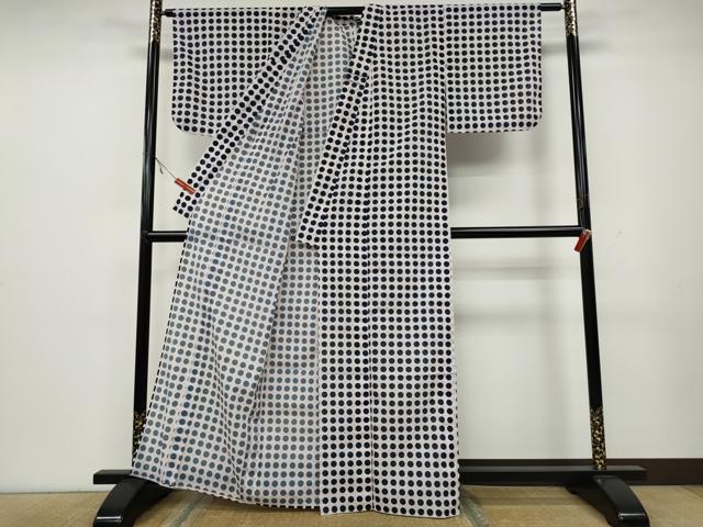 平和屋着物＊夏物 小紋 縦絽 水玉 洗える着物 CAAW3148ut