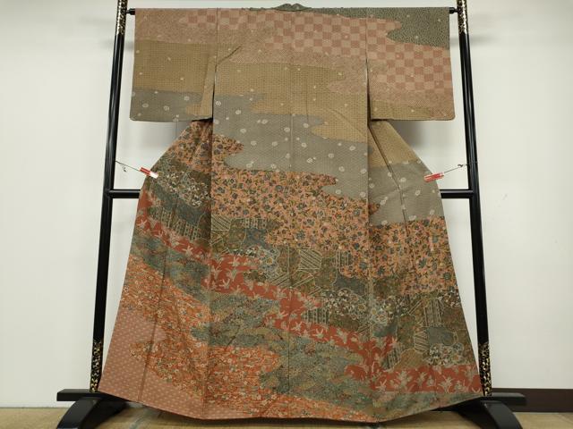 平和屋着物●訪問着　作家物　エ霞吉祥更紗花文　正絹　逸品　CAAW3156ut