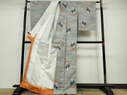 平和屋着物●小千谷紬　雪輪風景花文　正絹　逸品　未使用　CAAW3162ut