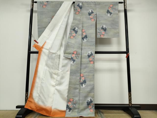 平和屋着物●小千谷紬　雪輪風景花文　正絹　逸品　未使用　CAAW3162ut