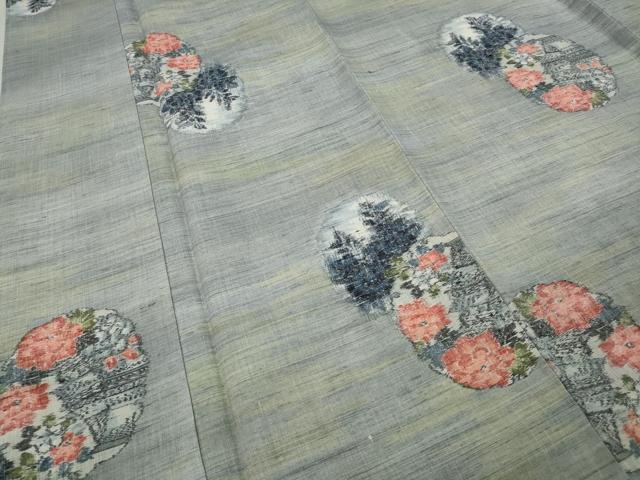 平和屋着物●小千谷紬　雪輪風景花文　正絹　逸品　未使用　CAAW3162ut