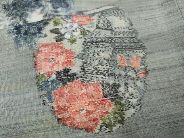 平和屋着物●小千谷紬　雪輪風景花文　正絹　逸品　未使用　CAAW3162ut