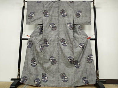 平和屋着物●小千谷紬　雪輪花文　正絹　逸品　CAAW3165ut