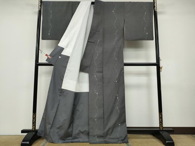 平和屋着物●上質な小紋　紬地　枝花文　正絹　逸品　CAAW3175ut
