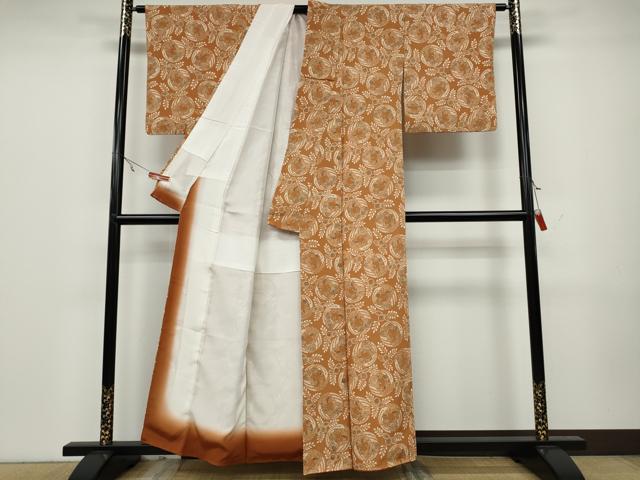 平和屋着物●上質な小紋 型染め 鳳凰桐文 鬼しぼ縮緬 正絹 逸品 CAAW3176ut