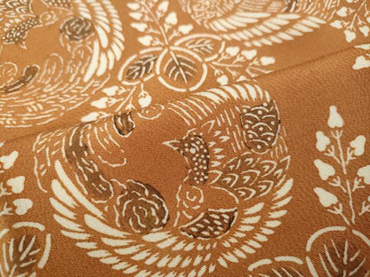 平和屋着物●上質な小紋 型染め 鳳凰桐文 鬼しぼ縮緬 正絹 逸品 CAAW3176ut