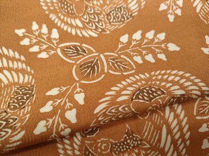 平和屋着物●上質な小紋 型染め 鳳凰桐文 鬼しぼ縮緬 正絹 逸品 CAAW3176ut