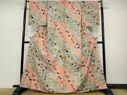平和屋着物●上質な小紋　紬地　エ霞舞花文　金彩　正絹　逸品　未使用　CAAW3184ut