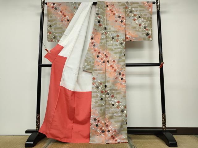 平和屋着物●上質な小紋　紬地　エ霞舞花文　金彩　正絹　逸品　未使用　CAAW3184ut