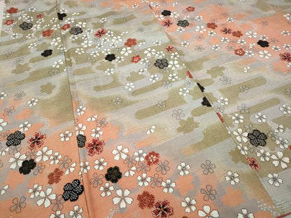 平和屋着物●上質な小紋　紬地　エ霞舞花文　金彩　正絹　逸品　未使用　CAAW3184ut