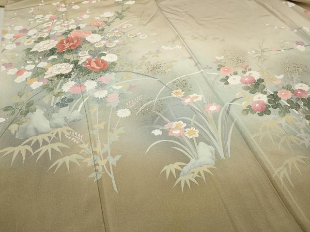 平和屋着物●訪問着 作家物 草花文 暈し染め 金銀彩 正絹 逸品 CAAW3188ut