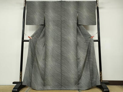 平和屋着物●上質な小紋 斜線文 黒地 正絹 逸品 CAAW3199ut