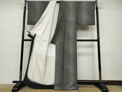 平和屋着物●上質な小紋 斜線文 黒地 正絹 逸品 CAAW3199ut