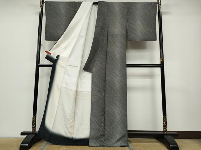平和屋着物●上質な小紋 斜線文 黒地 正絹 逸品 CAAW3199ut