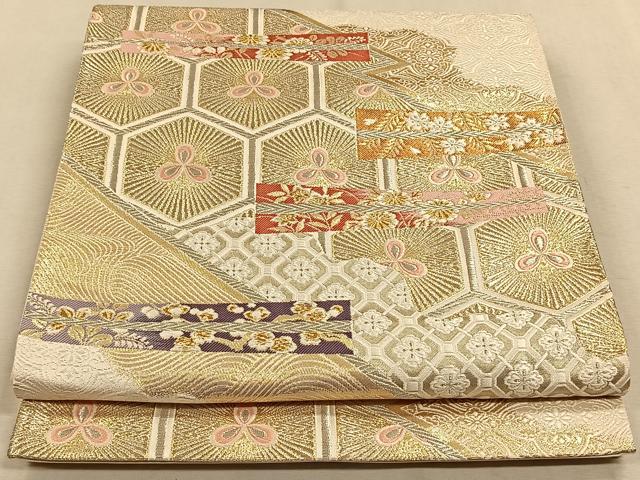 平和屋着物◎六通柄袋帯　唐織　松亀甲文　金糸　正絹　逸品　CAAW3254qv