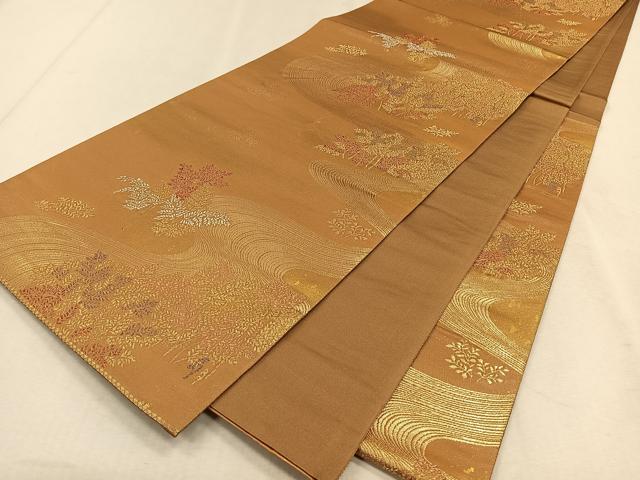 平和屋着物◎六通柄袋帯　好越優さか類池桃　金糸　正絹　逸品　CAAW3255qv