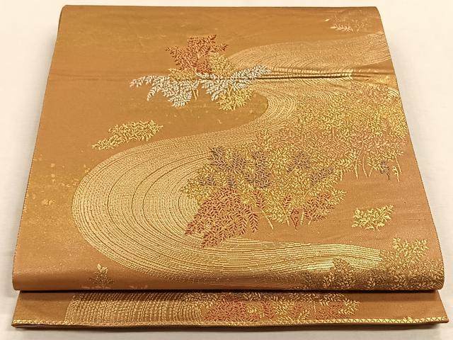 平和屋着物◎六通柄袋帯　好越優さか類池桃　金糸　正絹　逸品　CAAW3255qv