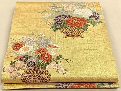 平和屋着物◎六通柄袋帯　唐織　太平花篭文　金銀糸　正絹　逸品　CAAW3256qv