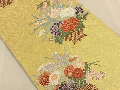 平和屋着物◎六通柄袋帯　唐織　太平花篭文　金銀糸　正絹　逸品　CAAW3256qv