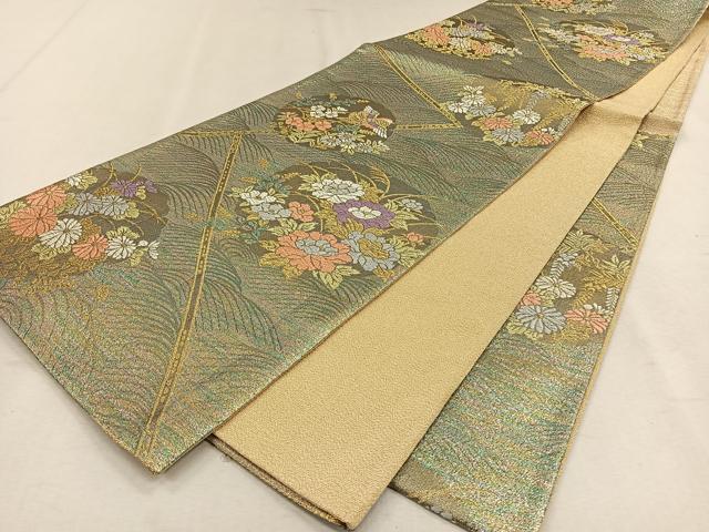 平和屋着物◎六通柄袋帯 唐織 琳派絵図 雪輪華園文 金銀糸 正絹 逸品 CAAW3268qv