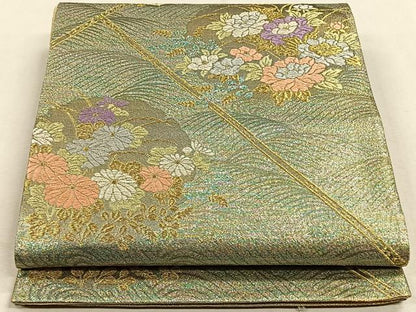 平和屋着物◎六通柄袋帯 唐織 琳派絵図 雪輪華園文 金銀糸 正絹 逸品 CAAW3268qv