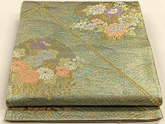 平和屋着物◎六通柄袋帯 唐織 琳派絵図 雪輪華園文 金銀糸 正絹 逸品 CAAW3268qv