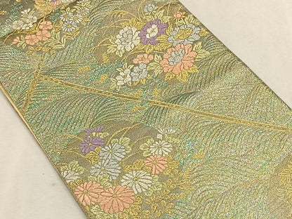 平和屋着物◎六通柄袋帯 唐織 琳派絵図 雪輪華園文 金銀糸 正絹 逸品 CAAW3268qv