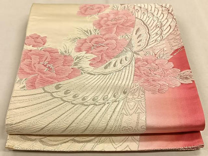 平和屋着物◎六通柄袋帯　唐織　舞蝶文　銀糸　正絹　逸品　CAAW3272qv