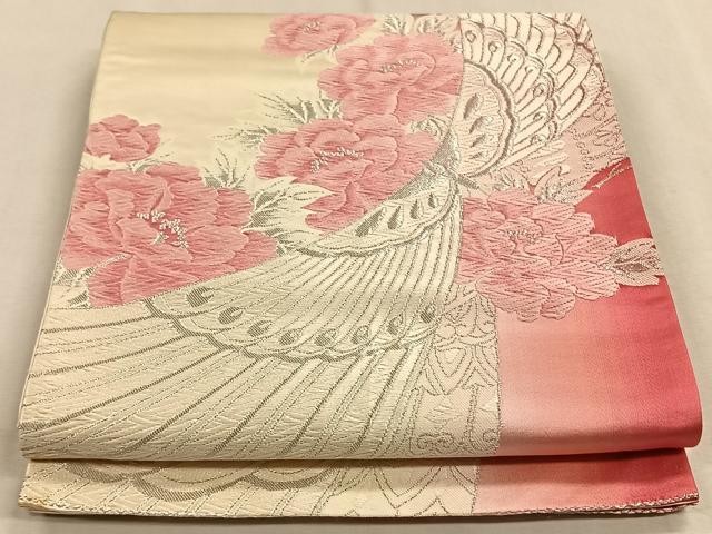 平和屋着物◎六通柄袋帯　唐織　舞蝶文　銀糸　正絹　逸品　CAAW3272qv