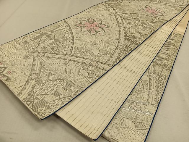 平和屋着物◎六通柄袋帯　唐織　正倉院花文　銀糸　正絹　逸品　CAAW3277qv