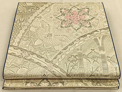 平和屋着物◎六通柄袋帯　唐織　正倉院花文　銀糸　正絹　逸品　CAAW3277qv