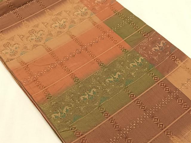 平和屋着物◎全通柄袋帯 横段花文 金糸 正絹 逸品 CAAW3279qv
