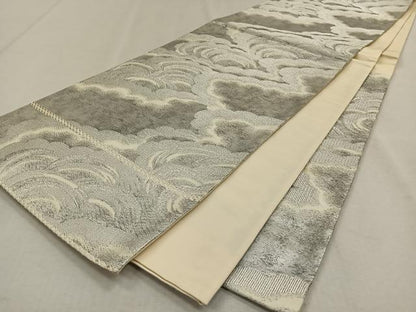 平和屋着物◎六通柄袋帯　雲重ね文　銀糸　正絹　逸品　CAAW3314qv