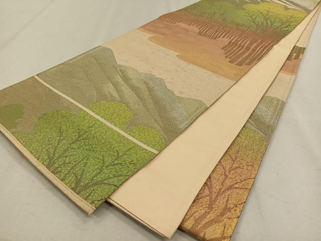 平和屋着物◎六通柄袋帯　樹林風景文　金糸　正絹　逸品　CAAW3315qv