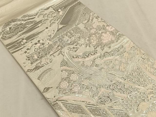 平和屋着物◎六通柄袋帯　唐織　薫香几帳式部図　銀糸　正絹　逸品　CAAW3316qv
