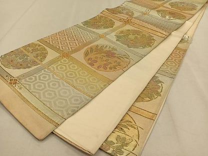 平和屋着物◎六通柄袋帯　天井花丸文　金糸　正絹　逸品　CAAW3317qv