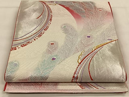 平和屋着物◎六通柄袋帯　孔雀羽文　銀糸　正絹　逸品　CAAW3333qv