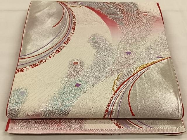 平和屋着物◎六通柄袋帯　孔雀羽文　銀糸　正絹　逸品　CAAW3333qv