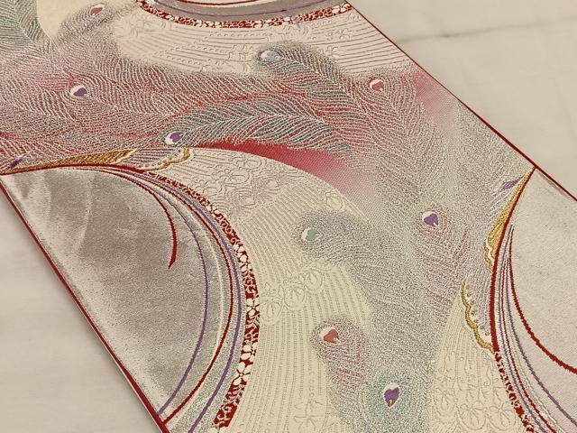 平和屋着物◎六通柄袋帯　孔雀羽文　銀糸　正絹　逸品　CAAW3333qv