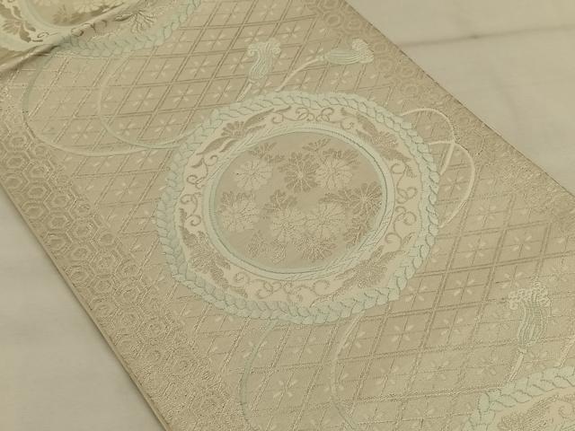 平和屋着物◎六通柄袋帯　唐織　絵皿花文　銀糸　正絹　逸品　CAAW3339qv